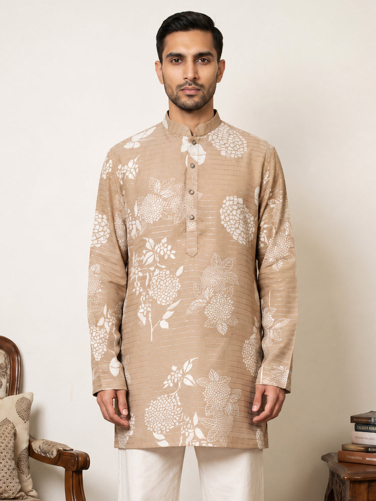 DesiQlo Men Printed Kurta Only - Beige - 65KO_5612Beige_S