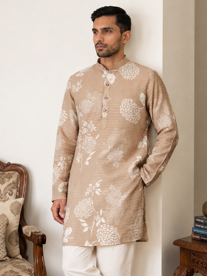 DesiQlo Men Printed Kurta Only - Beige - 65KO_5612Beige_S