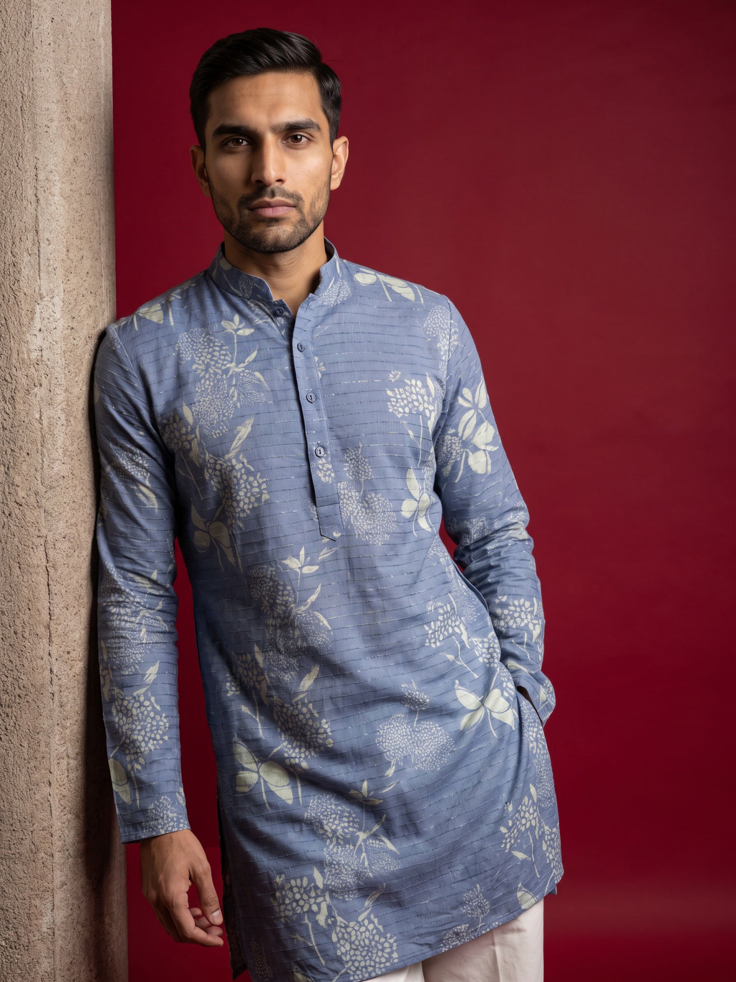 DesiQlo Men Printed Kurta Only - Blue - 65KO_5612Blue_S