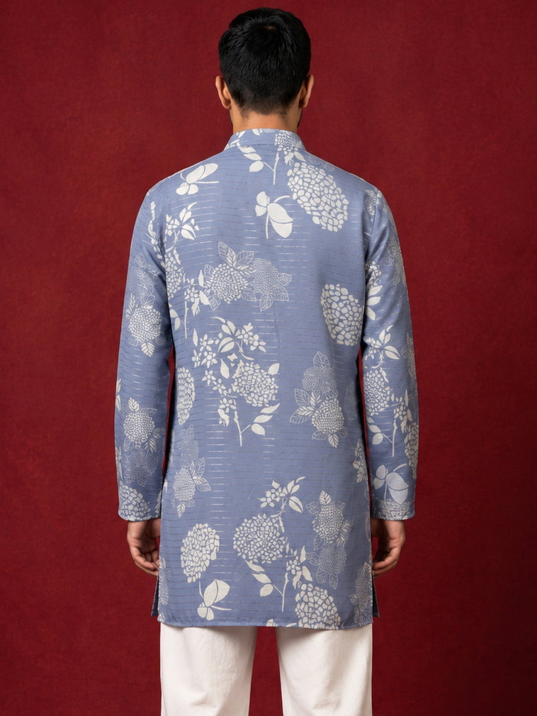 DesiQlo Men Printed Kurta Only - Blue - 65KO_5612Blue_S