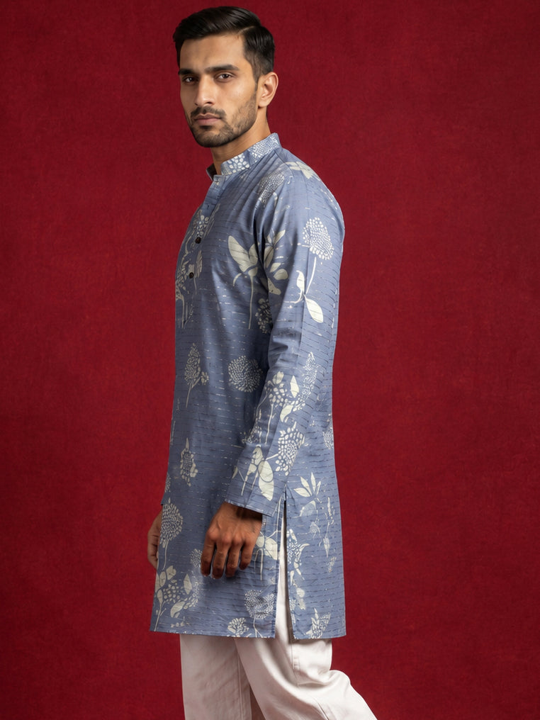 DesiQlo Men Printed Kurta Only - Blue - 65KO_5612Blue_S