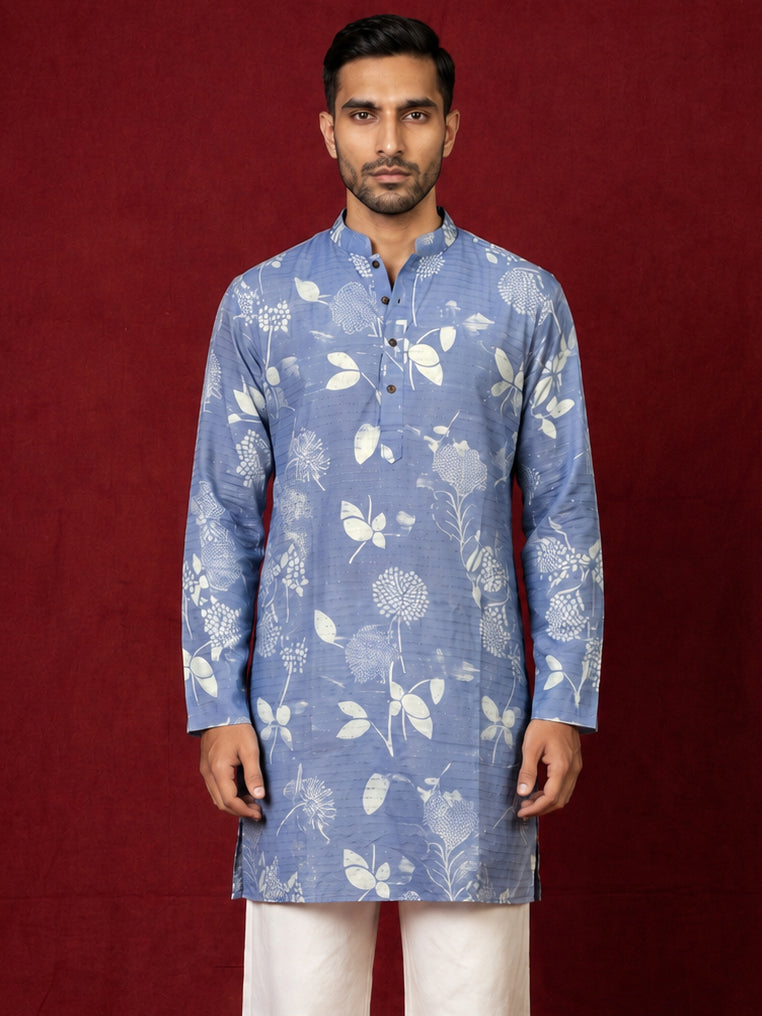 DesiQlo Men Printed Kurta Only - Blue - 65KO_5612Blue_S