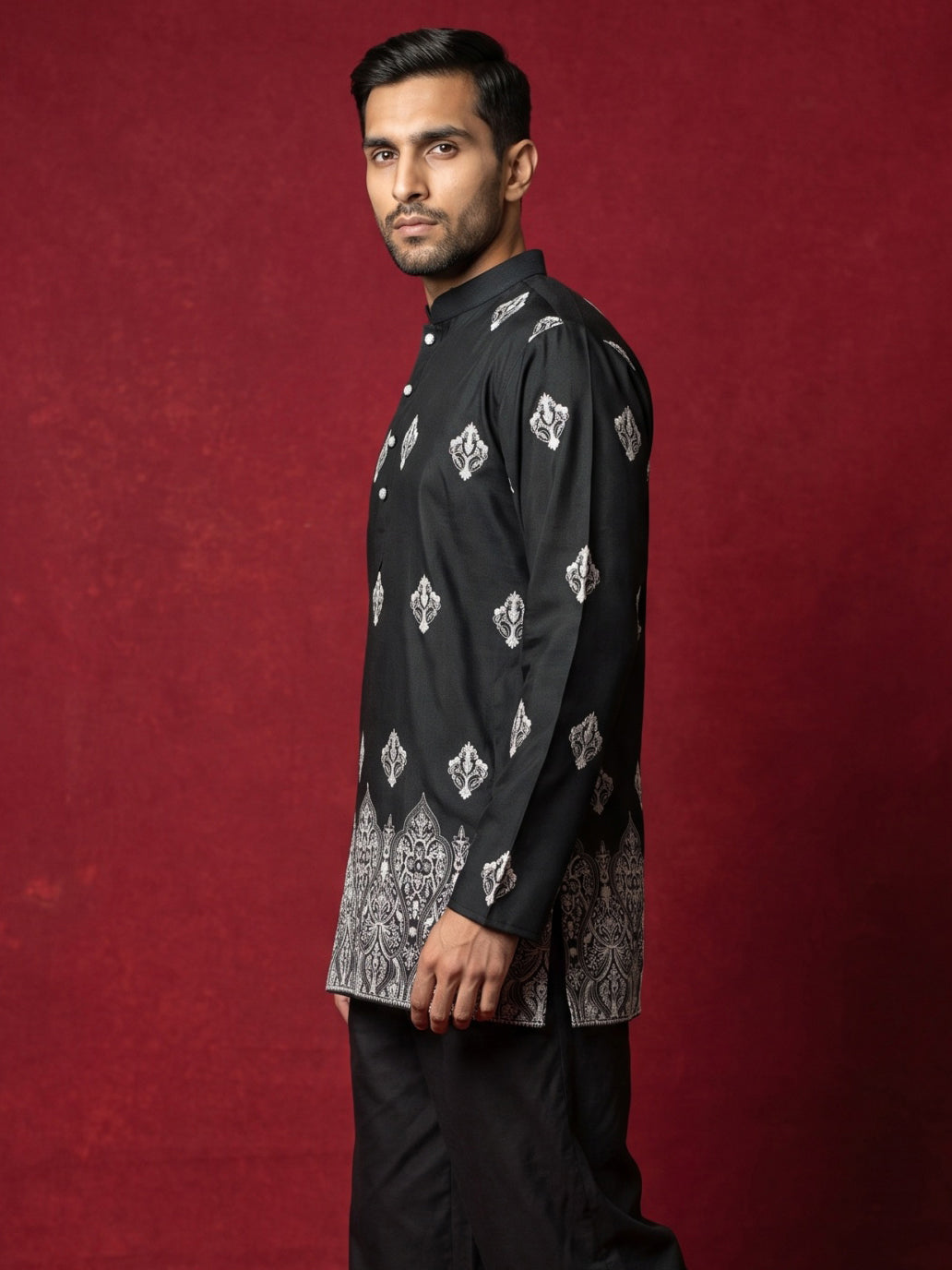 DesiQlo Men Printed Kurta Only - Black