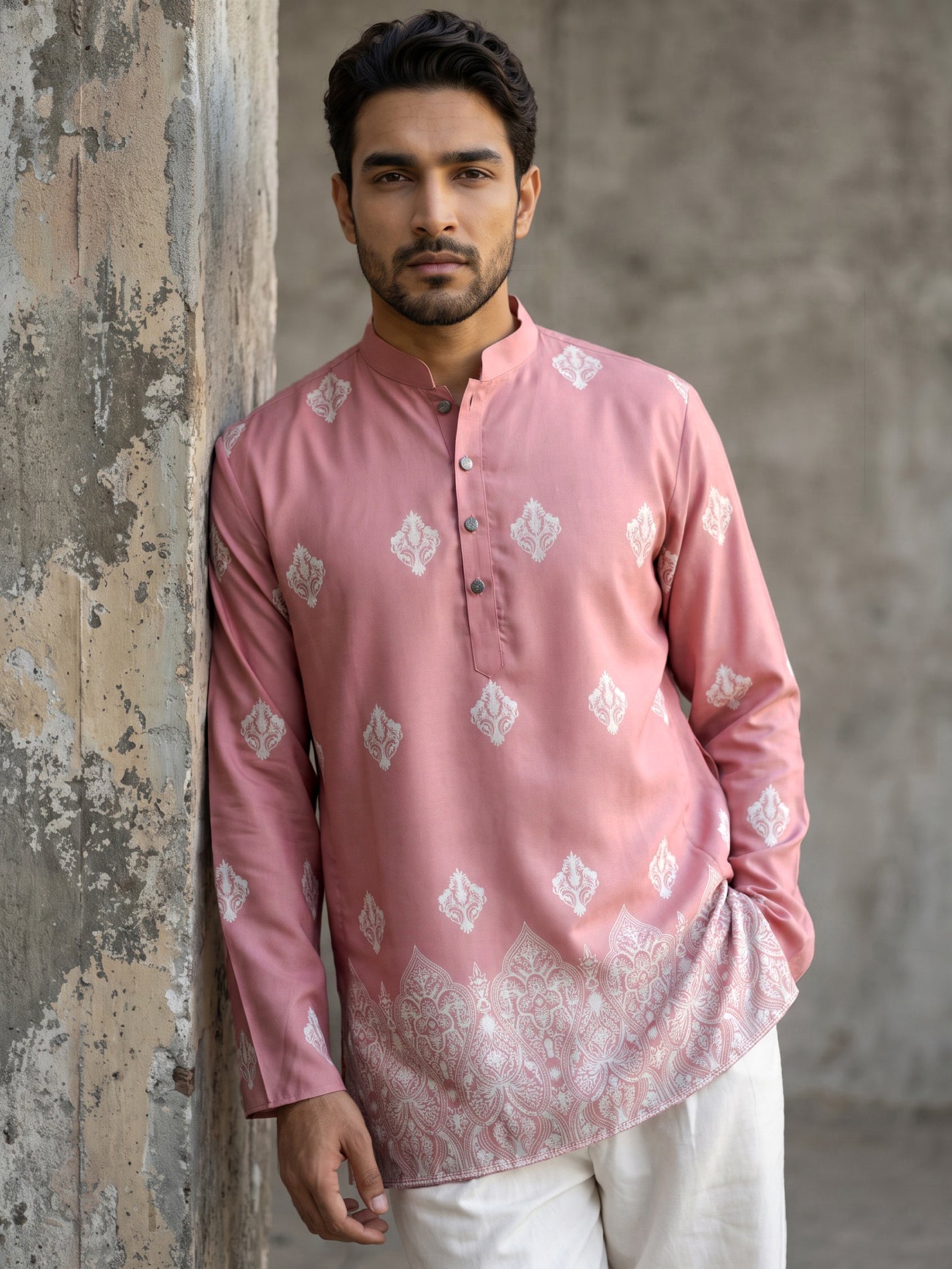 DesiQlo Men Printed Kurta Only - Pink