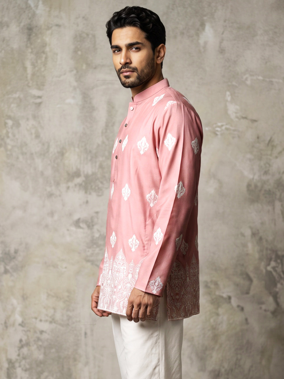 DesiQlo Men Printed Kurta Only - Pink