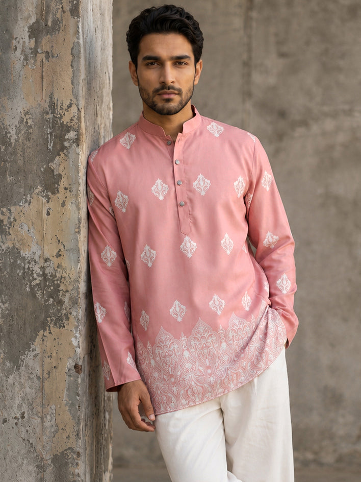 DesiQlo Men Printed Kurta Only - Pink