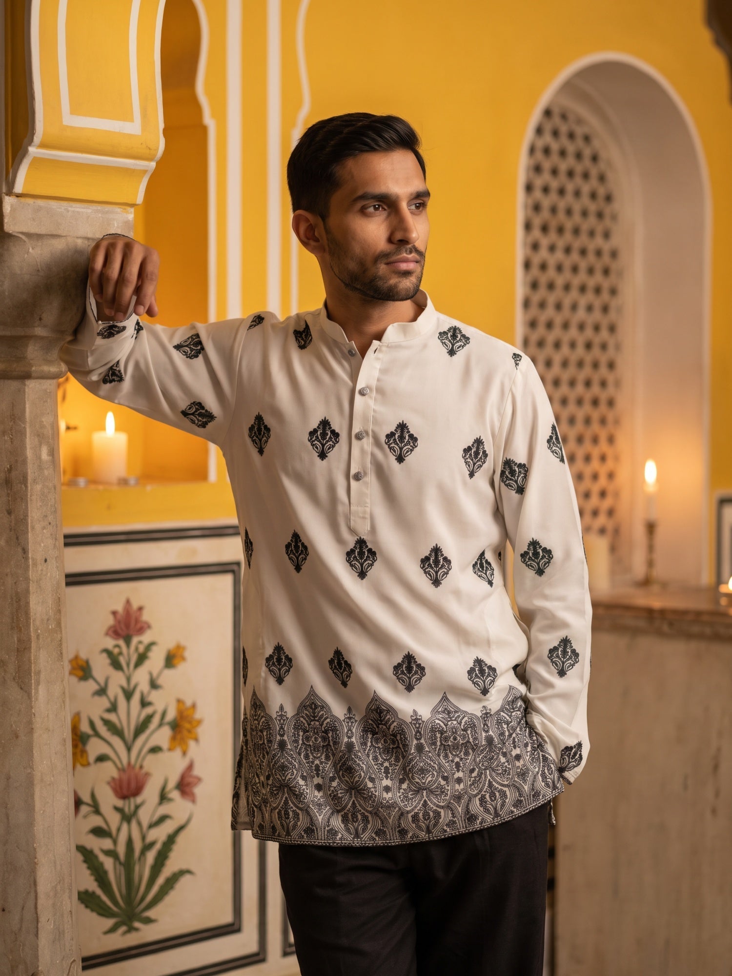 DesiQlo Men Printed Kurta Only - White