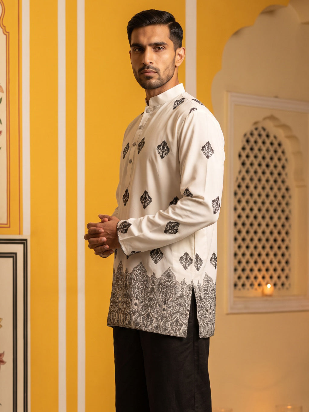 DesiQlo Men Printed Kurta Only - White