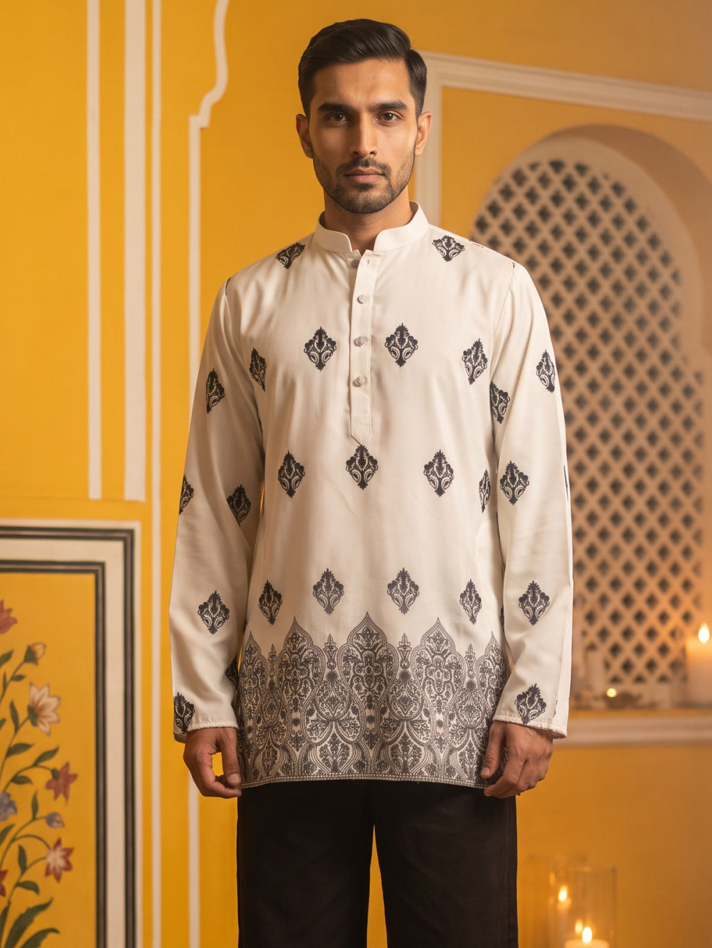 DesiQlo Men Printed Kurta Only - White