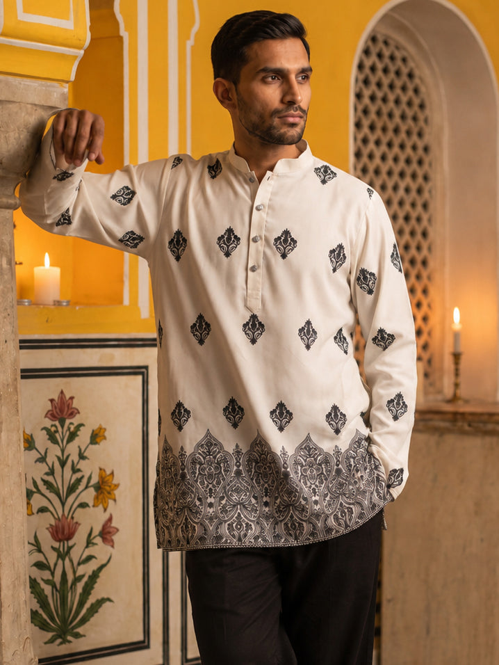 DesiQlo Men Printed Kurta Only - White