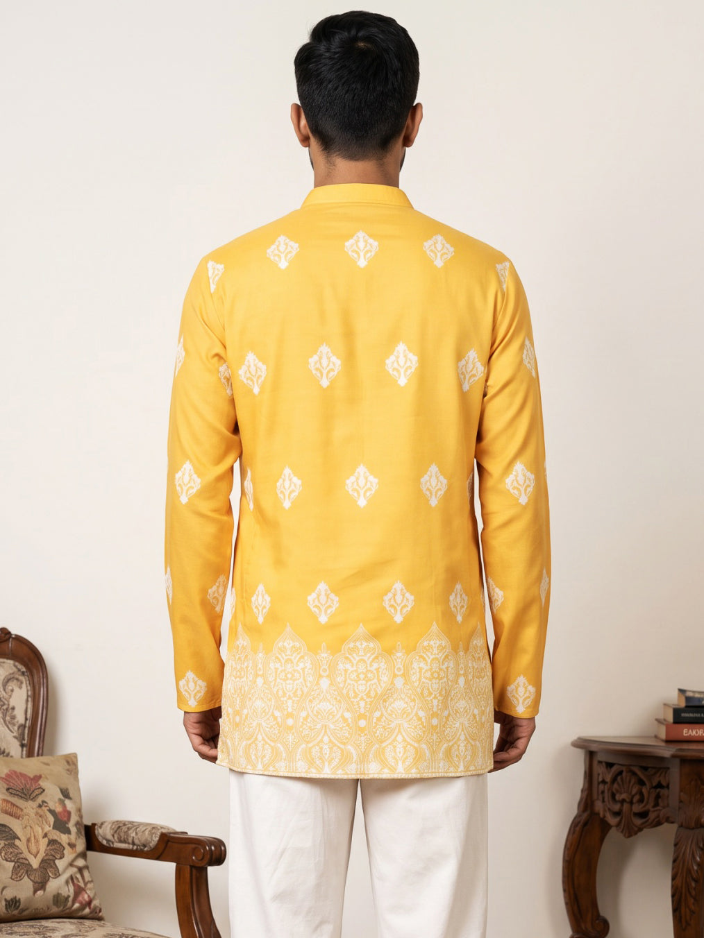 DesiQlo Men Printed Kurta Only - Yellow - 65KO_5614Yellow_S