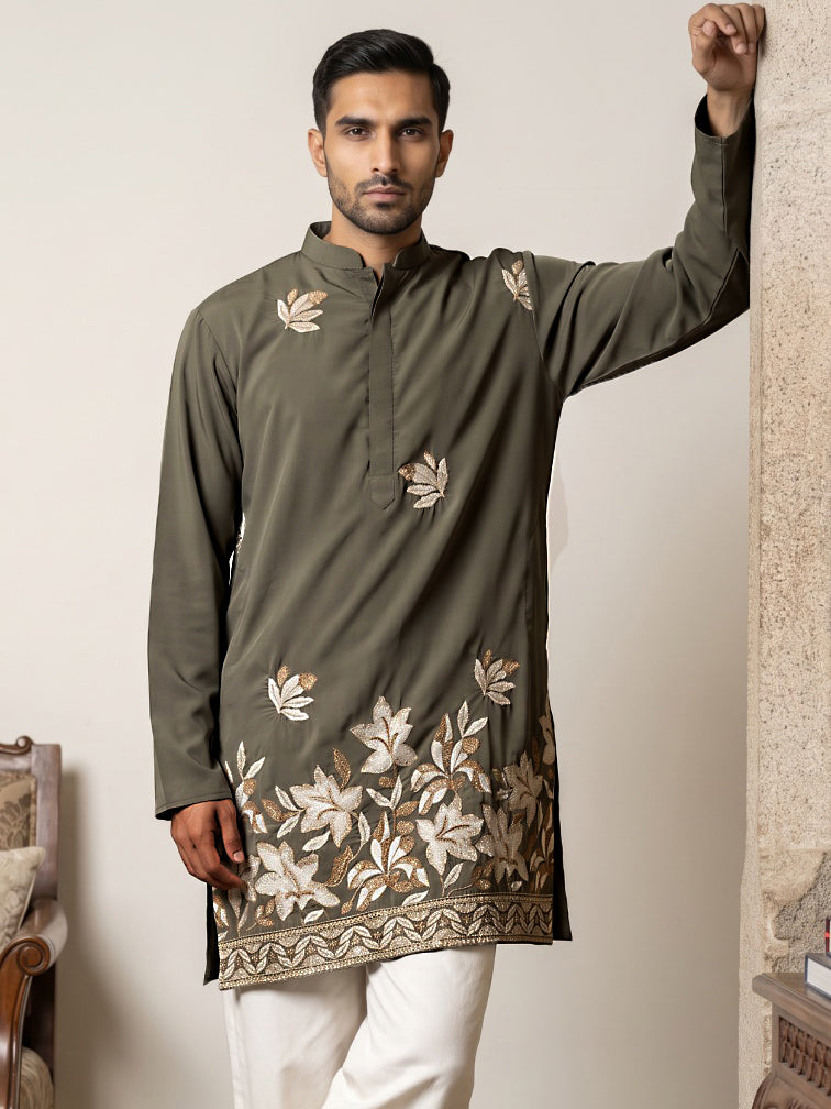 DesiQlo Men Embroidered Kurta Only - Grey