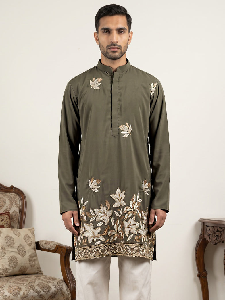 DesiQlo Men Embroidered Kurta Only - Grey