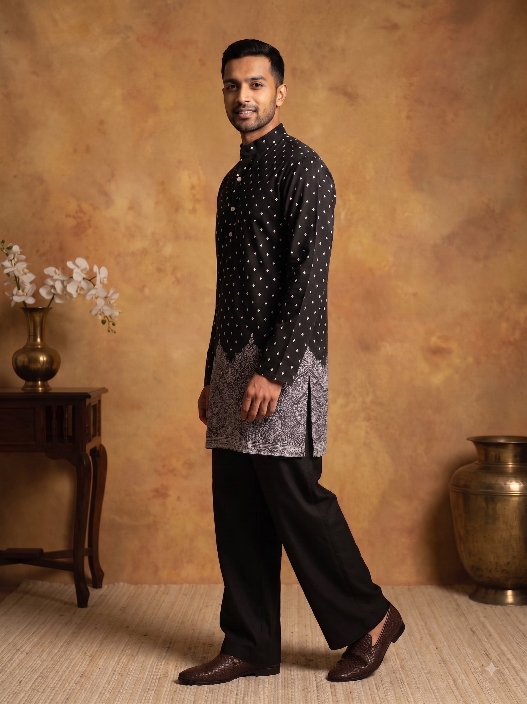 DesiQlo Men Printed Kurta Only - Black - 65KO_5622Black_S