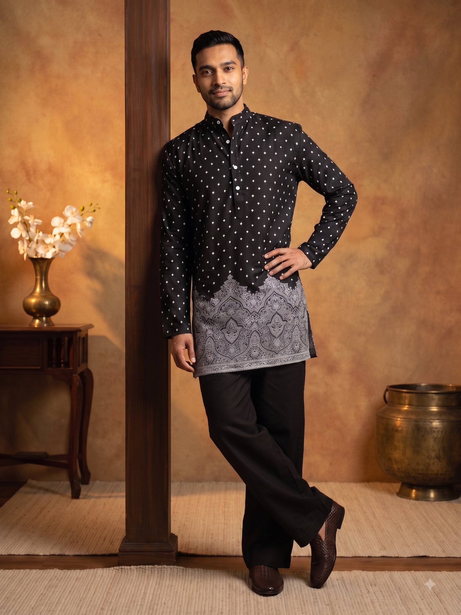 DesiQlo Men Printed Kurta Only - Black - 65KO_5622Black_S