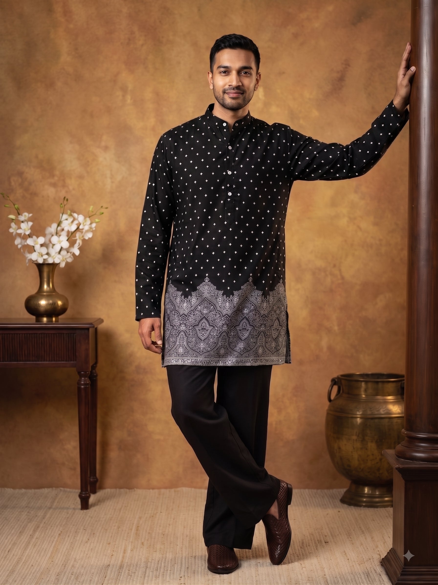 DesiQlo Men Printed Kurta Only - Black - 65KO_5622Black_S