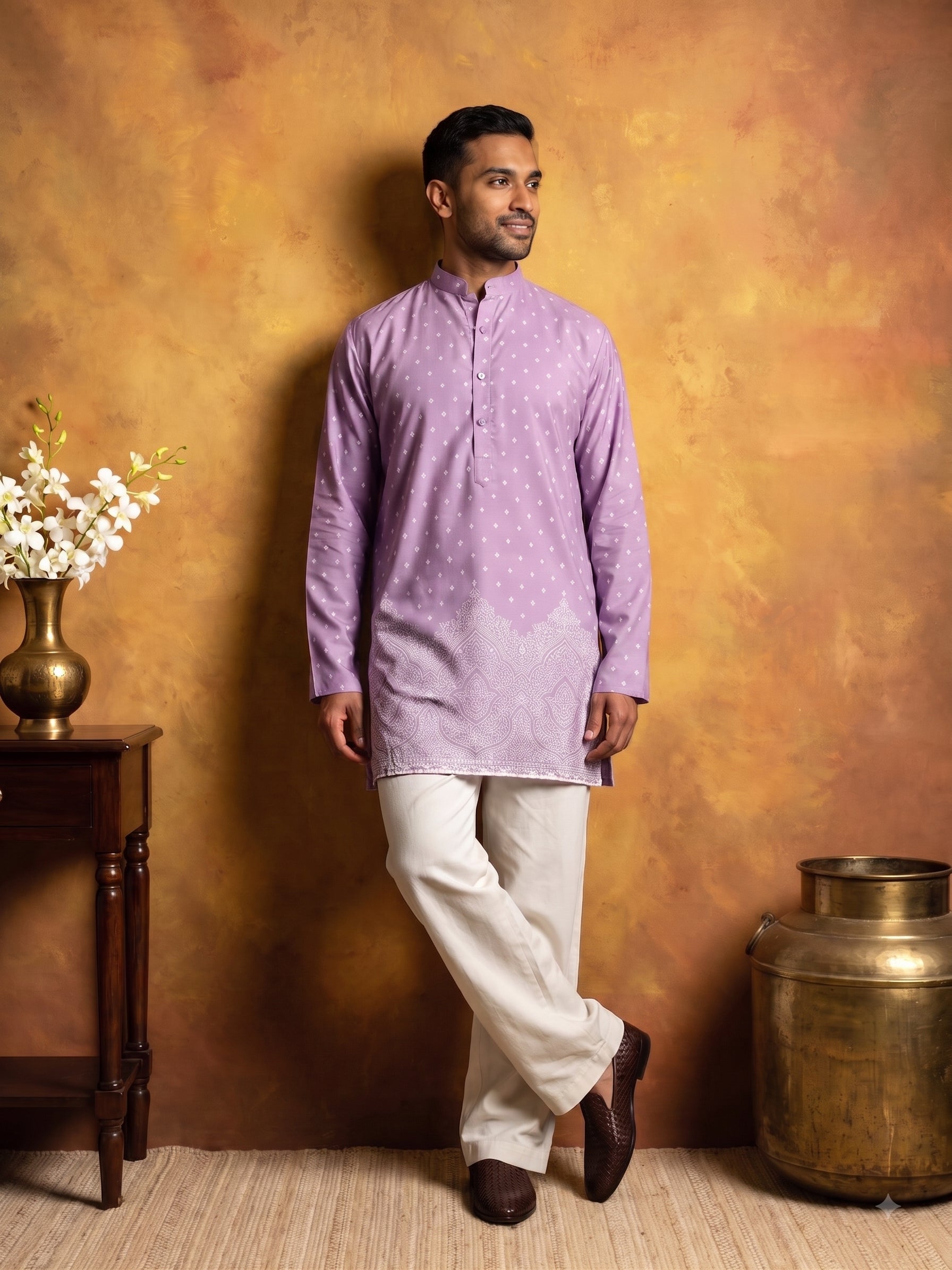 DesiQlo Men Printed Kurta Only - Purple - 65KO_5622Purple_S