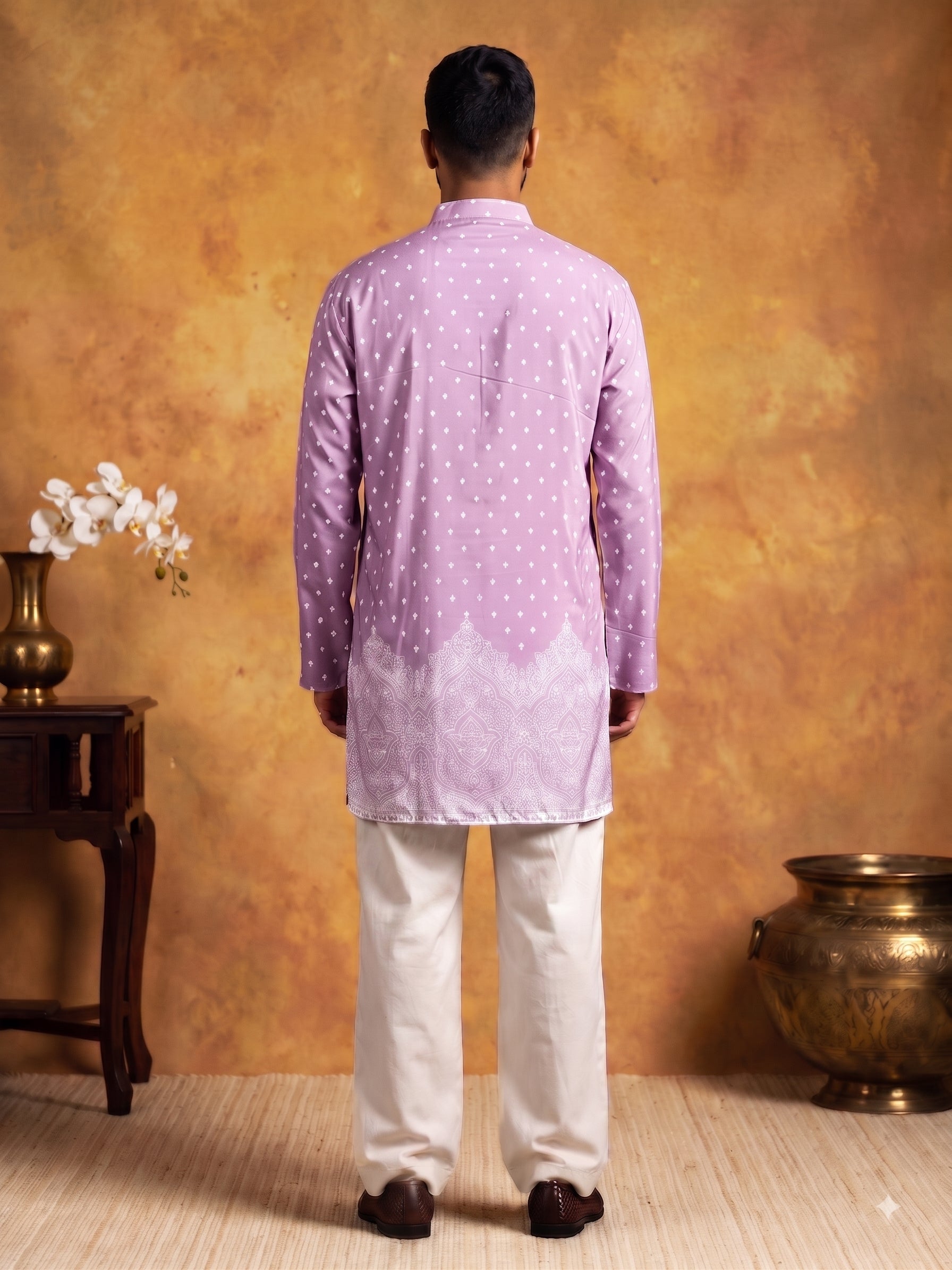 DesiQlo Men Printed Kurta Only - Purple - 65KO_5622Purple_S