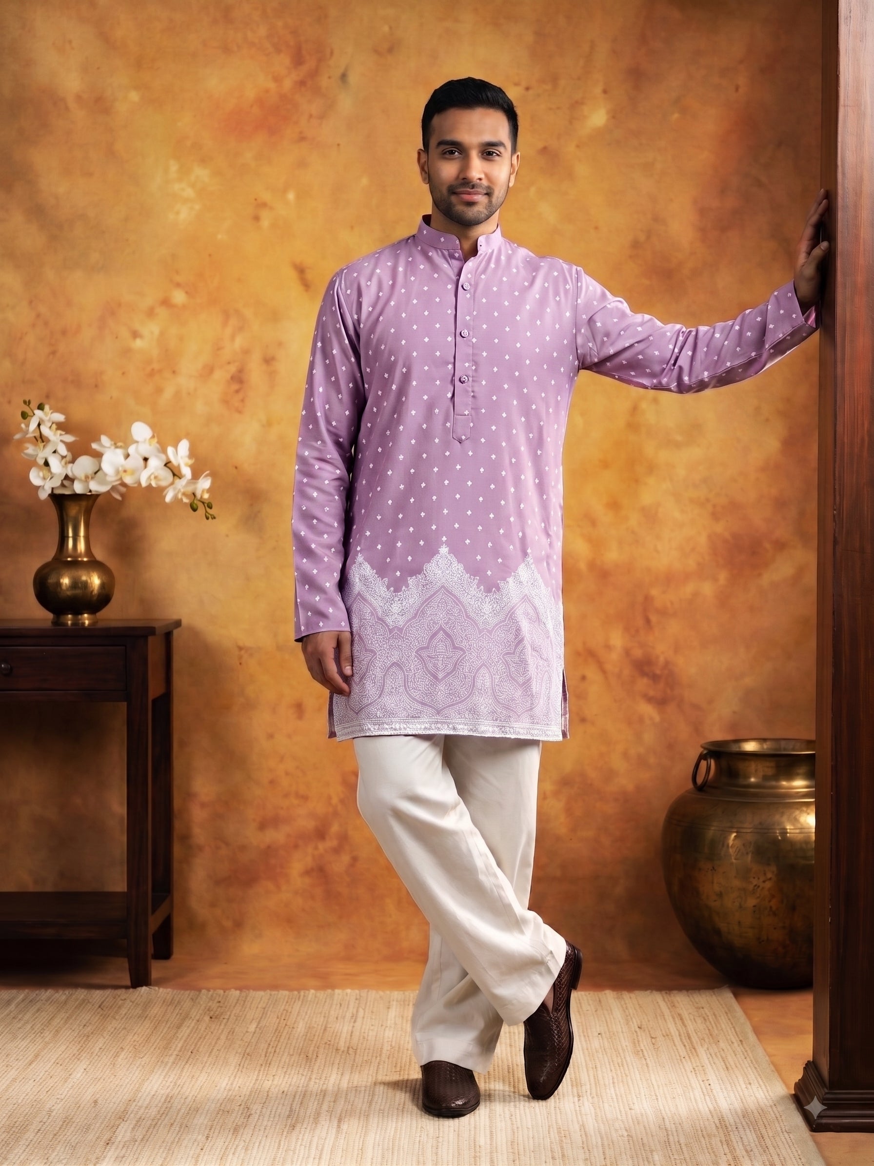 DesiQlo Men Printed Kurta Only - Purple - 65KO_5622Purple_S