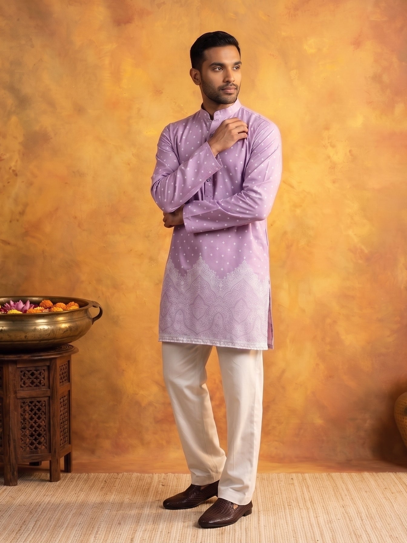DesiQlo Men Printed Kurta Only - Purple - 65KO_5622Purple_S