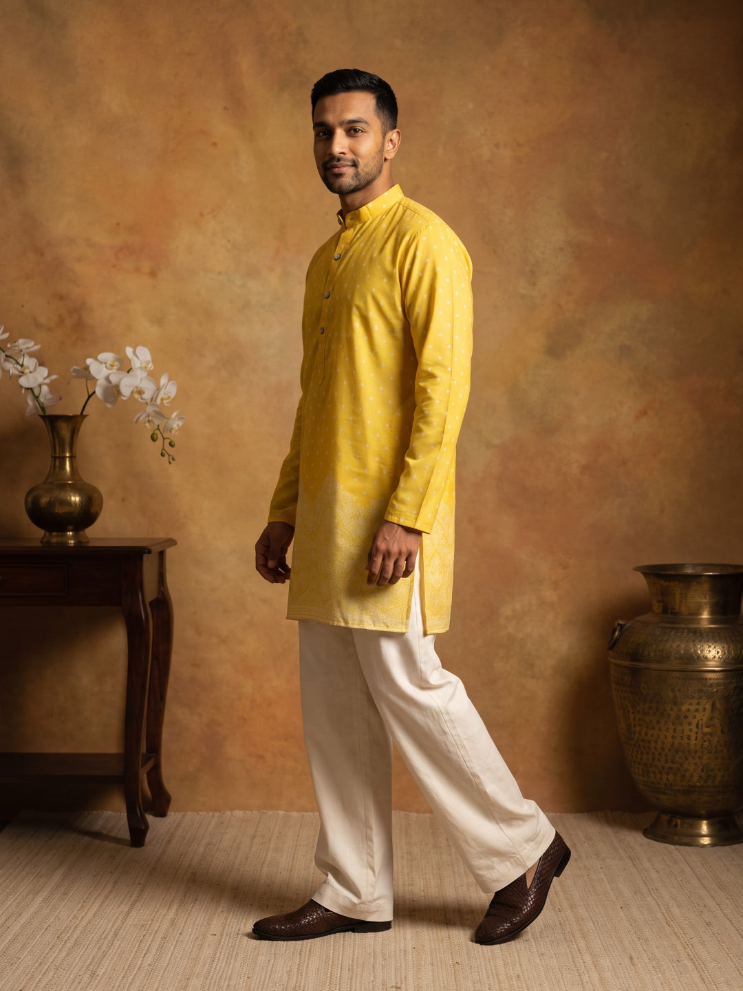 DesiQlo Men Printed Kurta Only - Yellow - 65KO_5622Yellow_S
