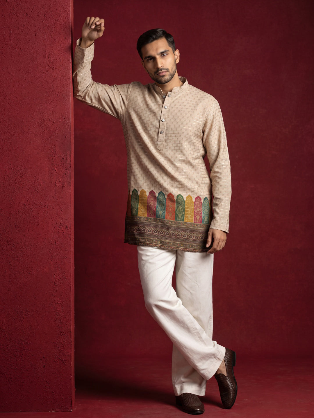 DesiQlo Men Printed Kurta Only - Beige - 65KO_5623Beige_S