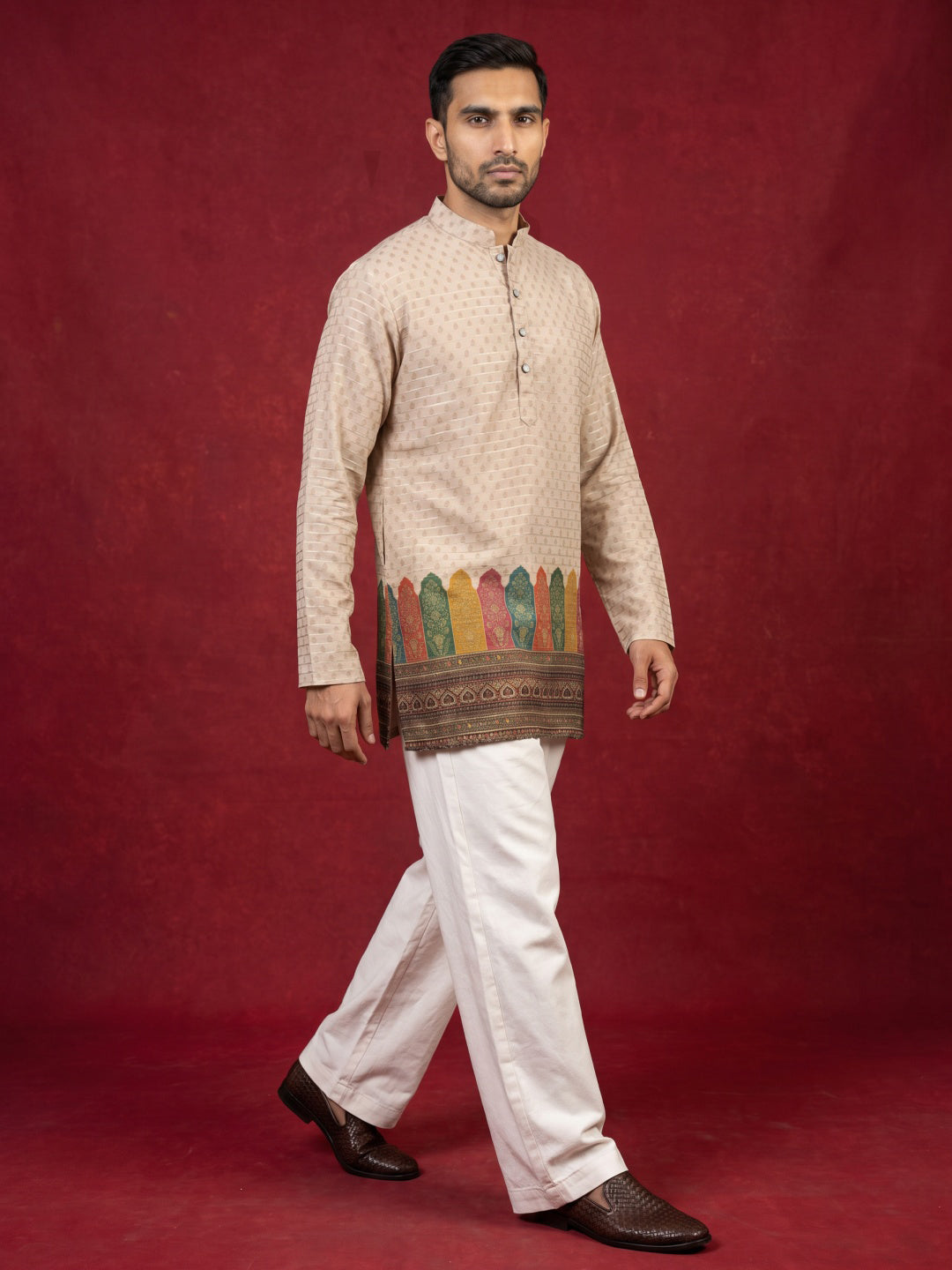 DesiQlo Men Printed Kurta Only - Beige - 65KO_5623Beige_S