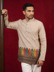 Cotton Blend Printed & Thread Work Kurta for Men ( 65KO 5623Beige )