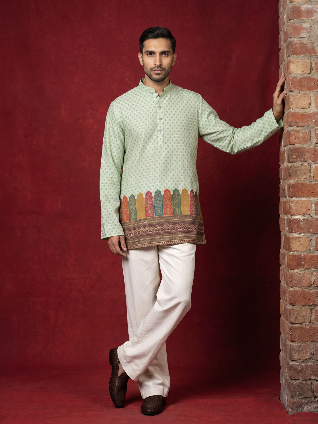 DesiQlo Men Printed Kurta Only - Green