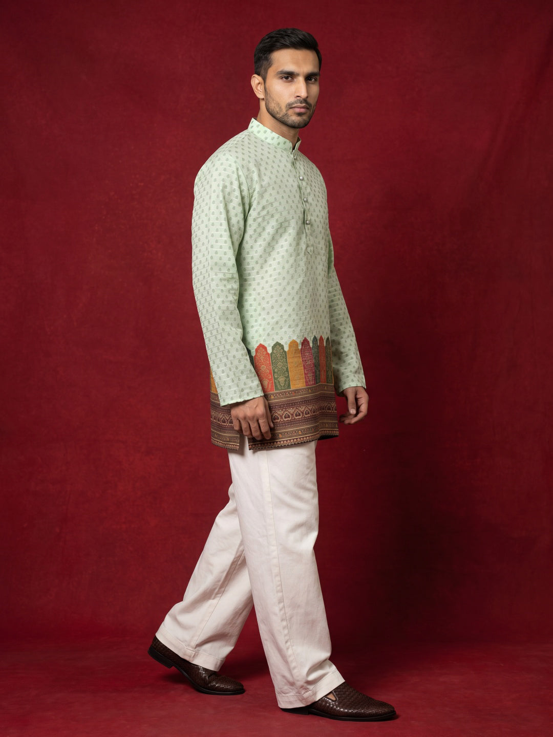 DesiQlo Men Printed Kurta Only - Green