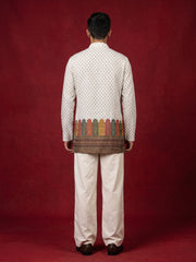 Cotton Blend Printed & Thread Work Kurta for Men ( 65KO 5623White )