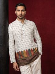 Cotton Blend Printed & Thread Work Kurta for Men ( 65KO 5623White )