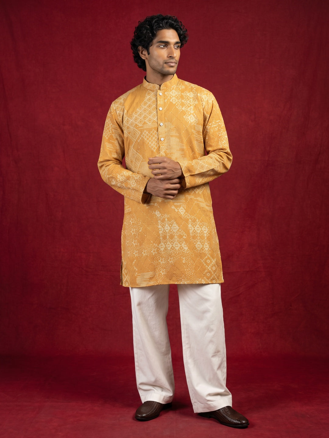 Printed Cotton Blend Kurta for Men ( 65KO 5624Mustard )