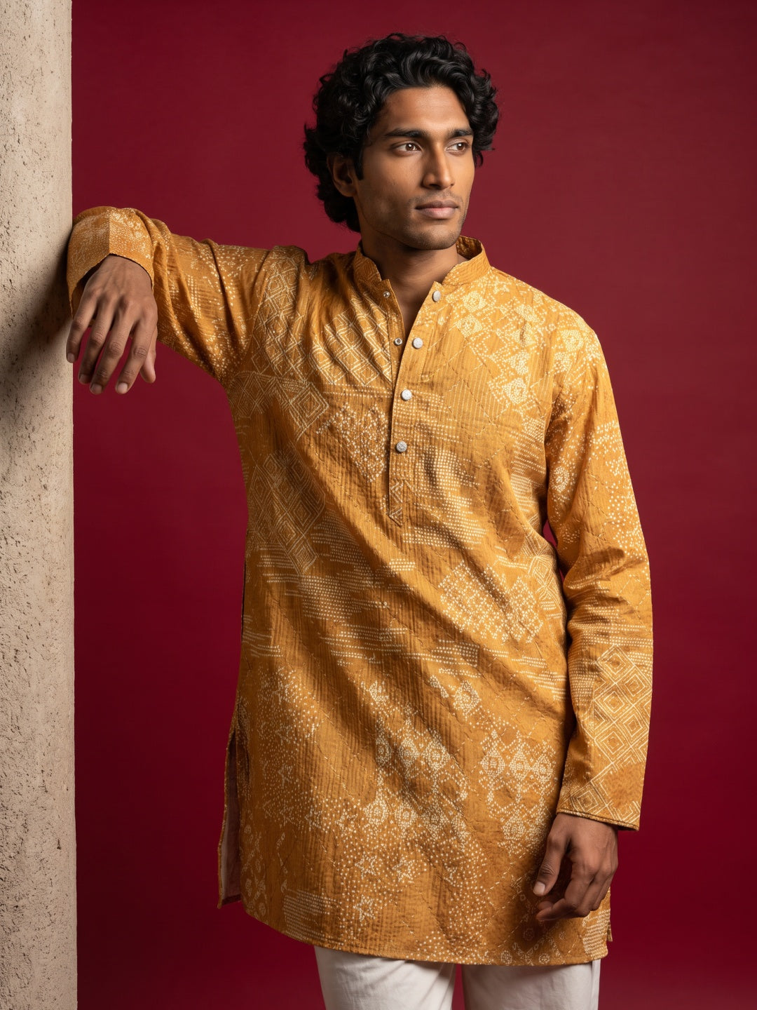 DesiQlo Men Printed Kurta Only - Yellow - 65KO_5624Mustard_S