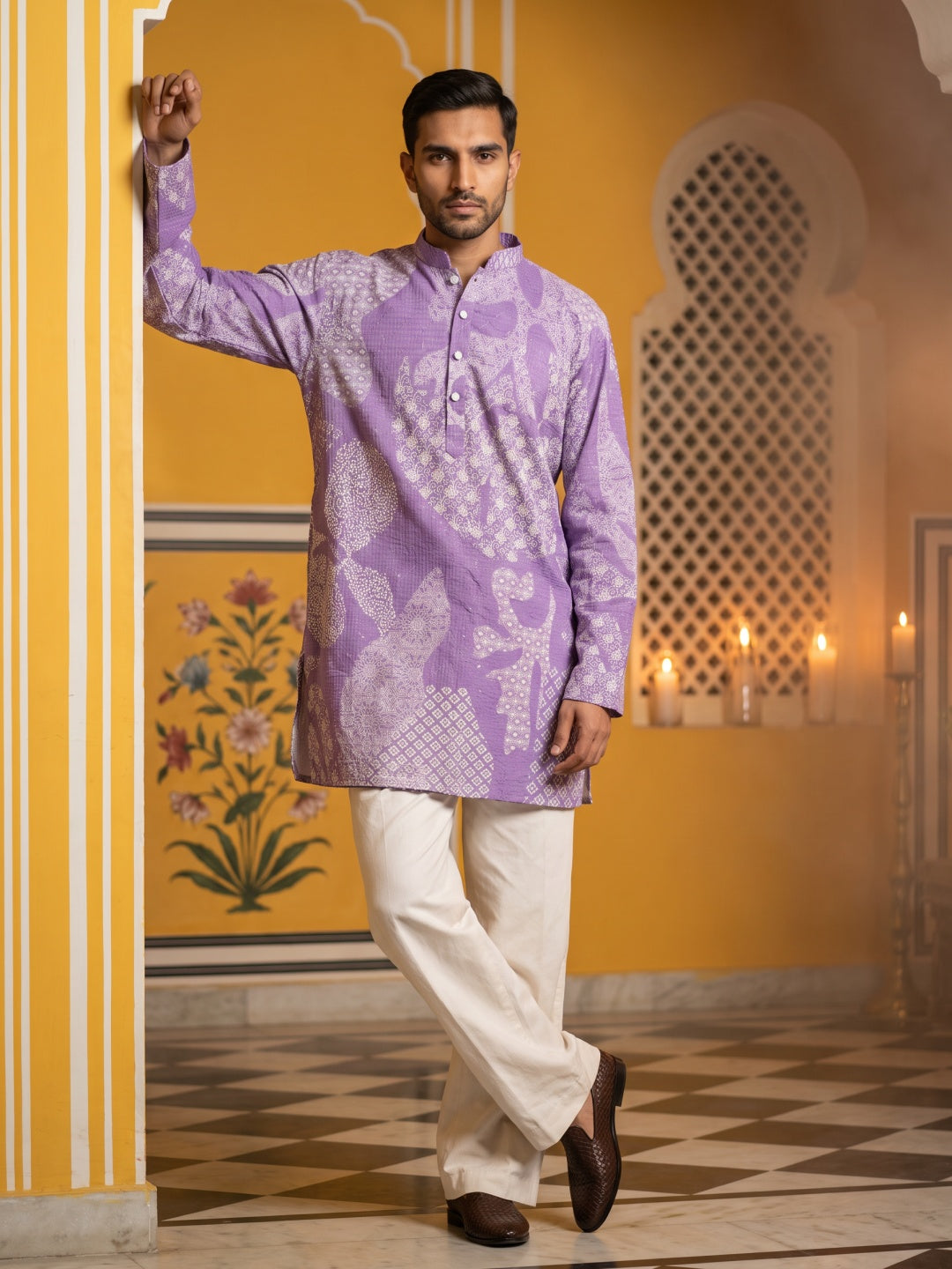 DesiQlo Men Printed Kurta Only - Purple - 65KO_5624Purple_S
