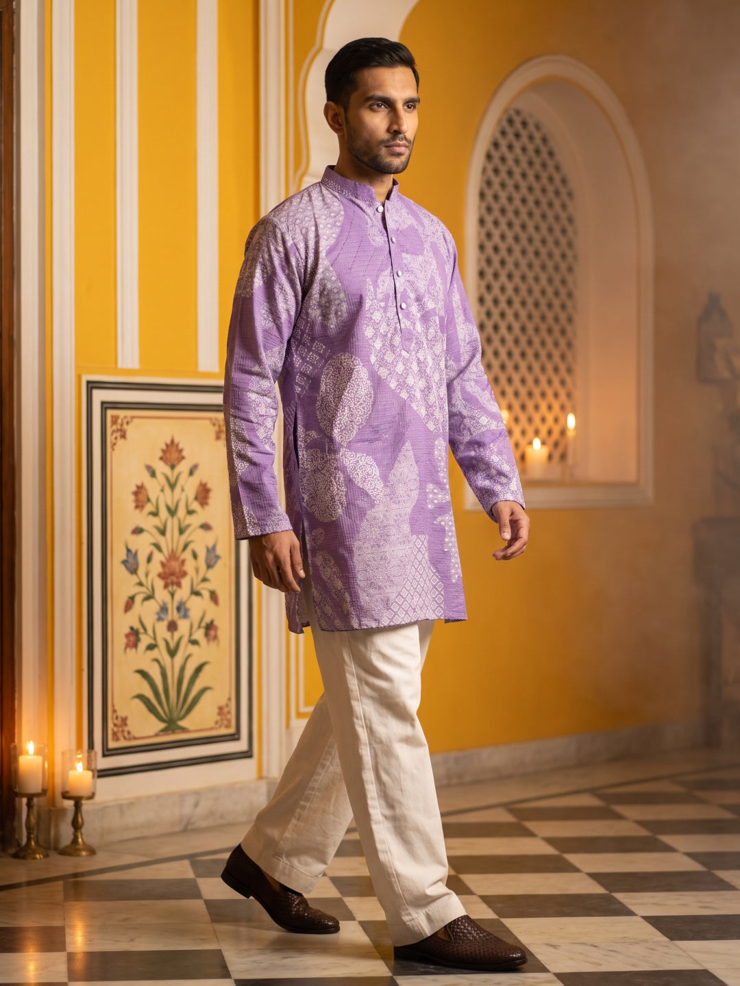 DesiQlo Men Printed Kurta Only - Purple - 65KO_5624Purple_S