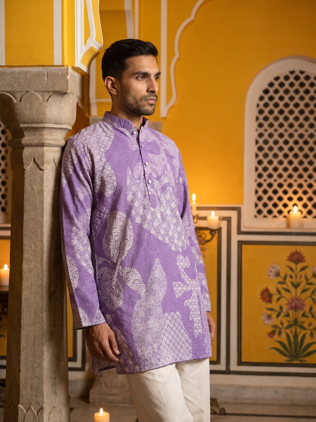 DesiQlo Men Printed Kurta Only - Purple - 65KO_5624Purple_S