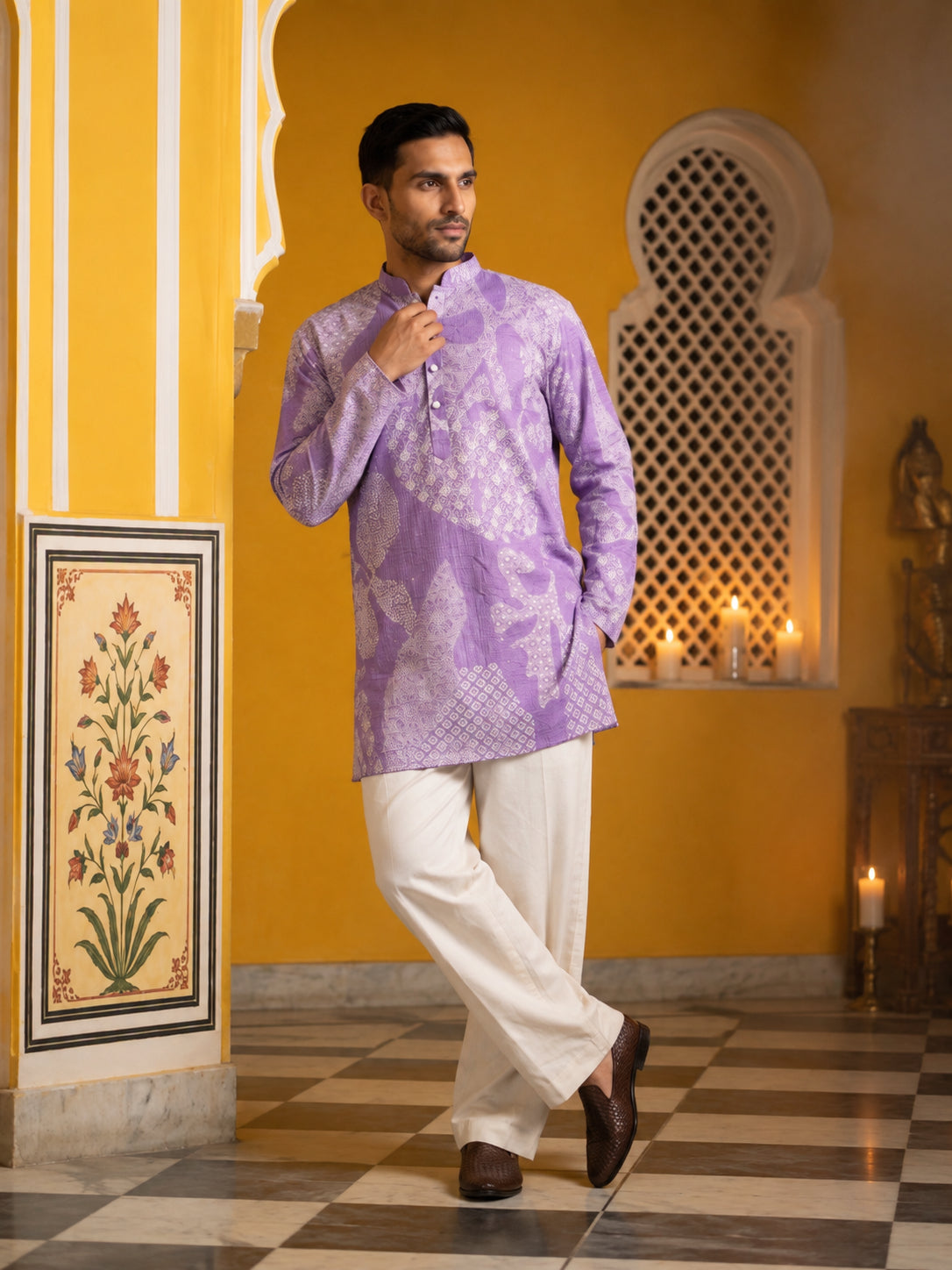 DesiQlo Men Printed Kurta Only - Purple - 65KO_5624Purple_S