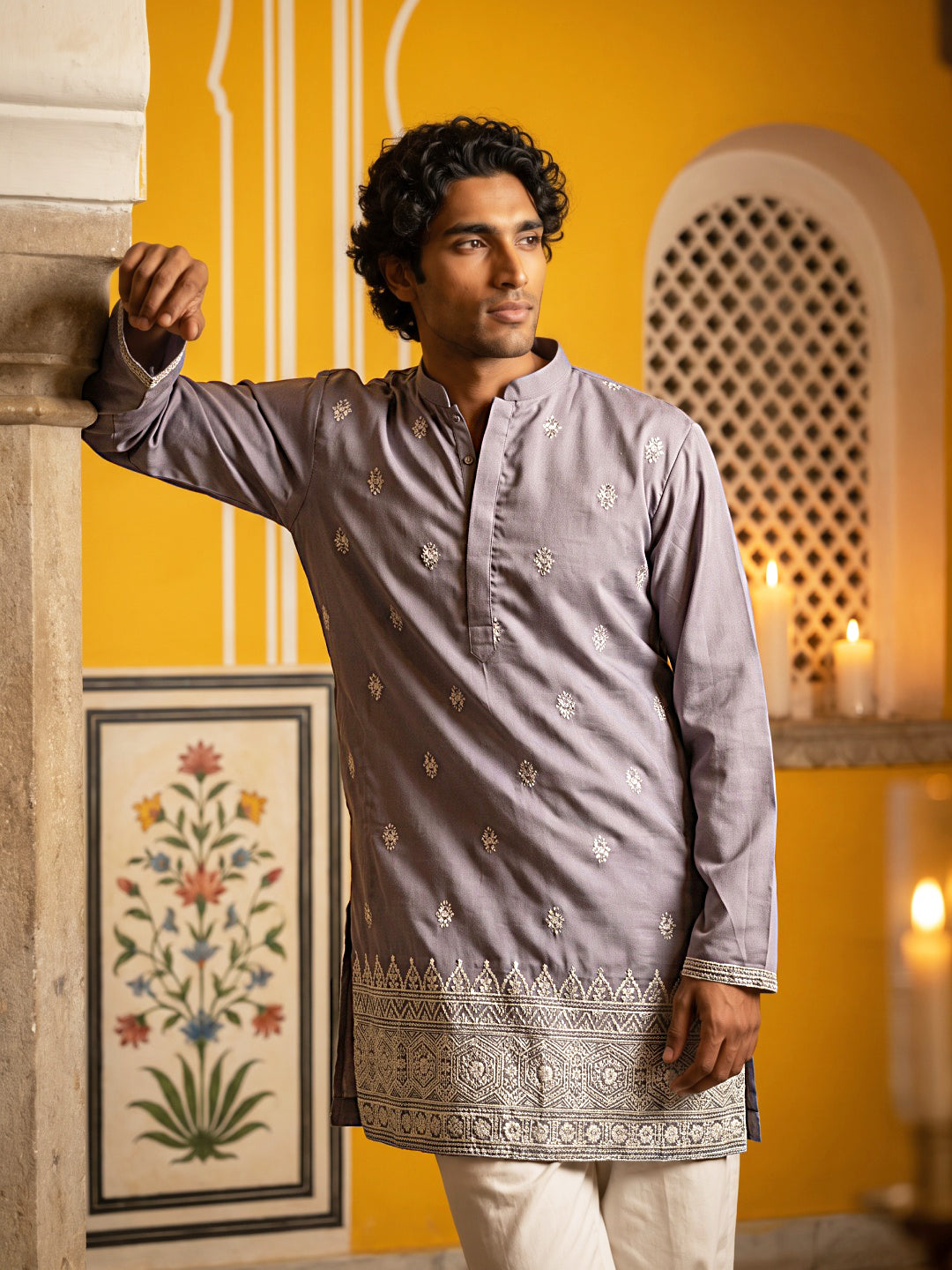 DesiQlo Men Embroidered Kurta Only - Purple - 65KO_5629Purple_S