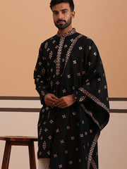 Silk Blend Embroidered Kurta (65KO D 5355 Black ) [FF] [E-5]