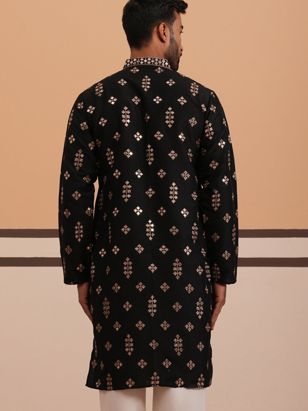 DesiQlo Men Embroidered Kurta Only - Black - 65KO_D_5355Black_S