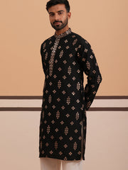 Silk Blend Embroidered Kurta (65KO D 5355 Black ) [FF] [E-5]