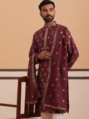 Silk Blend Embroidered Kurta ( 65KO D 5355 D 5355Maroon ) [FF] [E-5]