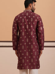 Silk Blend Embroidered Kurta ( 65KO D 5355 D 5355Maroon ) [FF] [E-5]