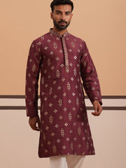 Silk Blend Embroidered Kurta ( 65KO D 5355 D 5355Maroon ) [FF] [E-5]