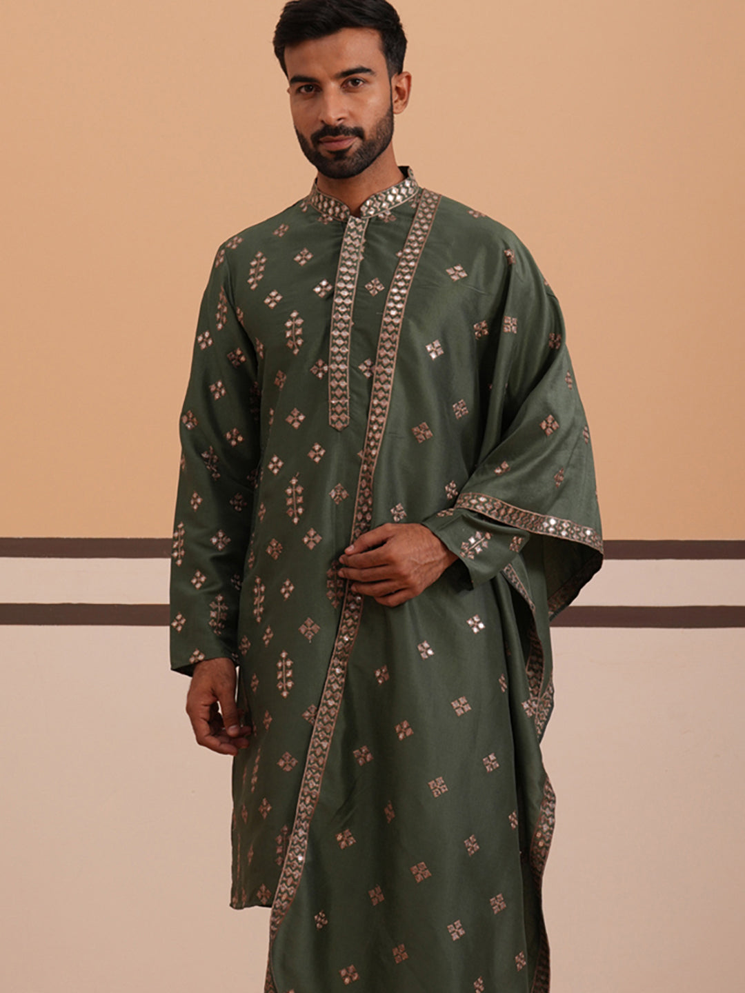 Silk Blend Embroidered Kurta ( 65KO D 5355 D 5355Olive ) [FF] [E-5]