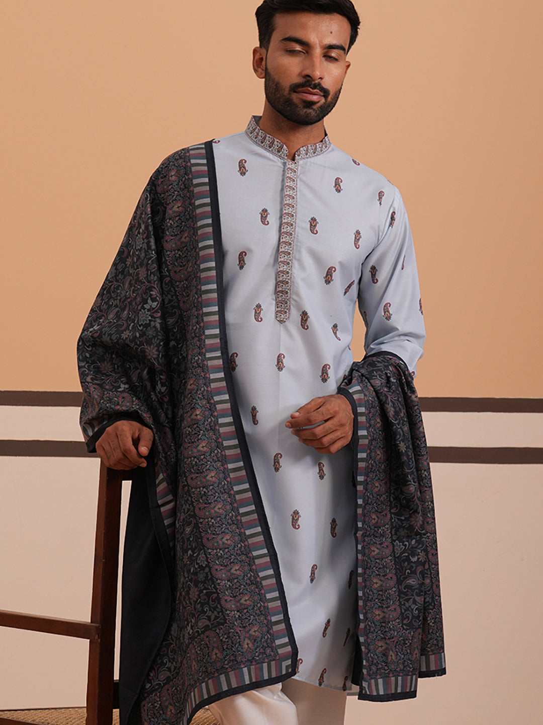 DesiQlo Men Printed Kurta Only - Blue - 65KO_D_5374Blue_S