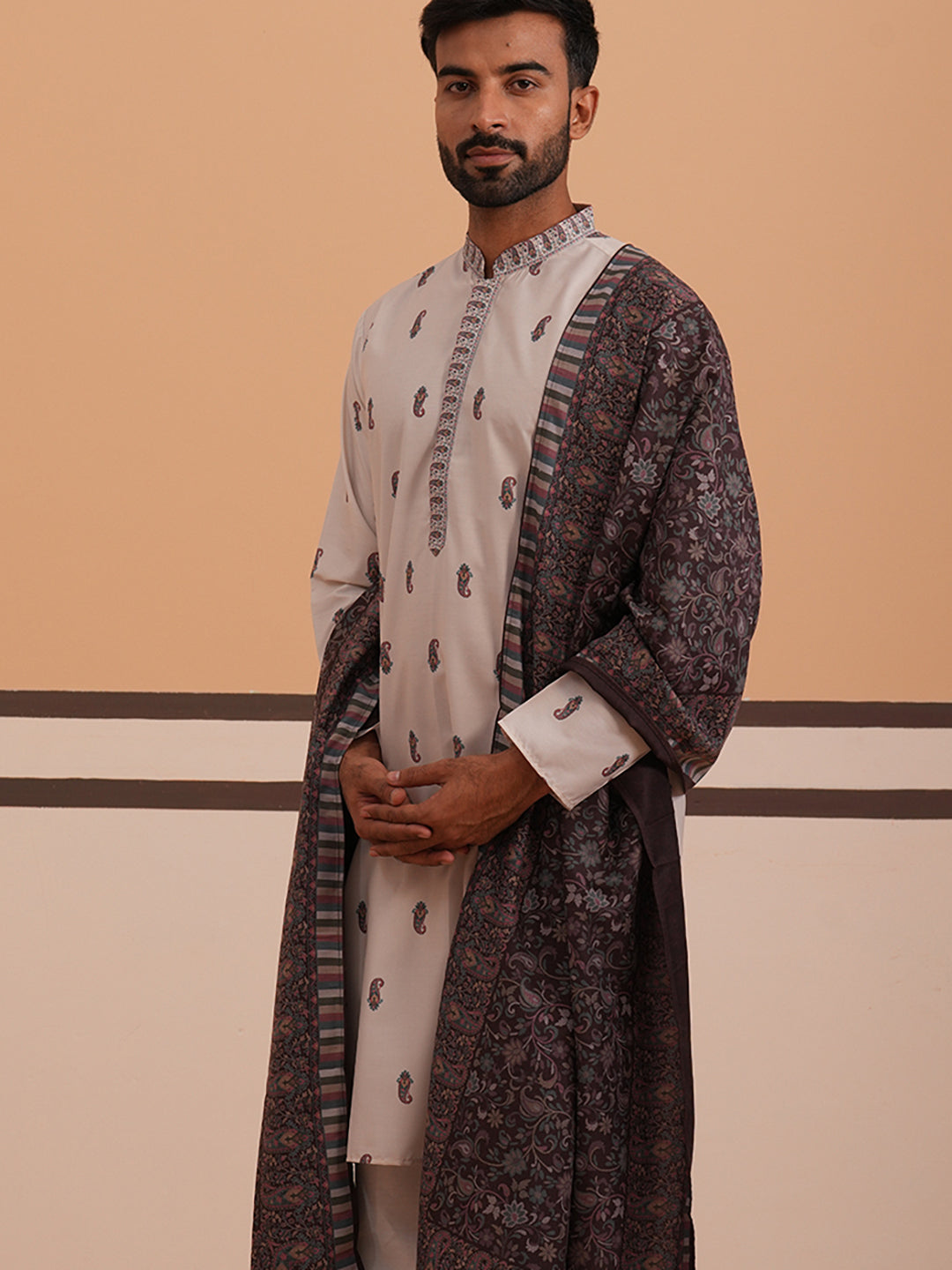 DesiQlo Men Printed Kurta Only - Beige - 65KO_D_5374Cream_S