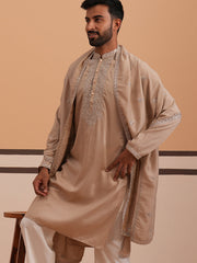 Silk Blend Kurta with Matching Embroidered Dupatta (65KO D 5375 Beige ) [FF] [A-1-4]