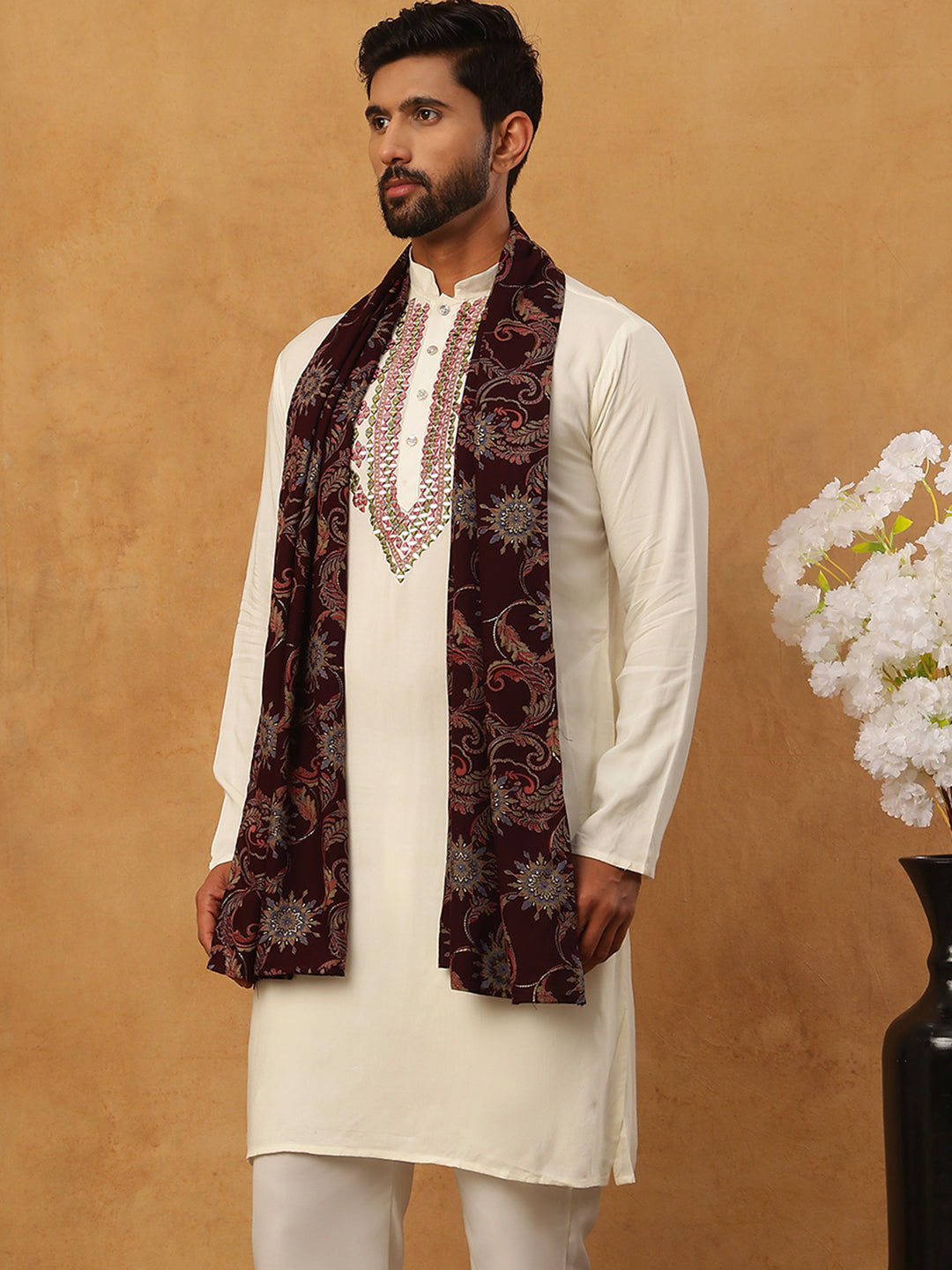 DesiQlo Men Geometric Kurta Only - White - 65KO_D_5433Off-White_S